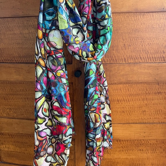 ⭕️Vibrant Multicolor Modal/Silk Oblong Lightweight Circle Design Scarf—Namaskar - Picture 10 of 17